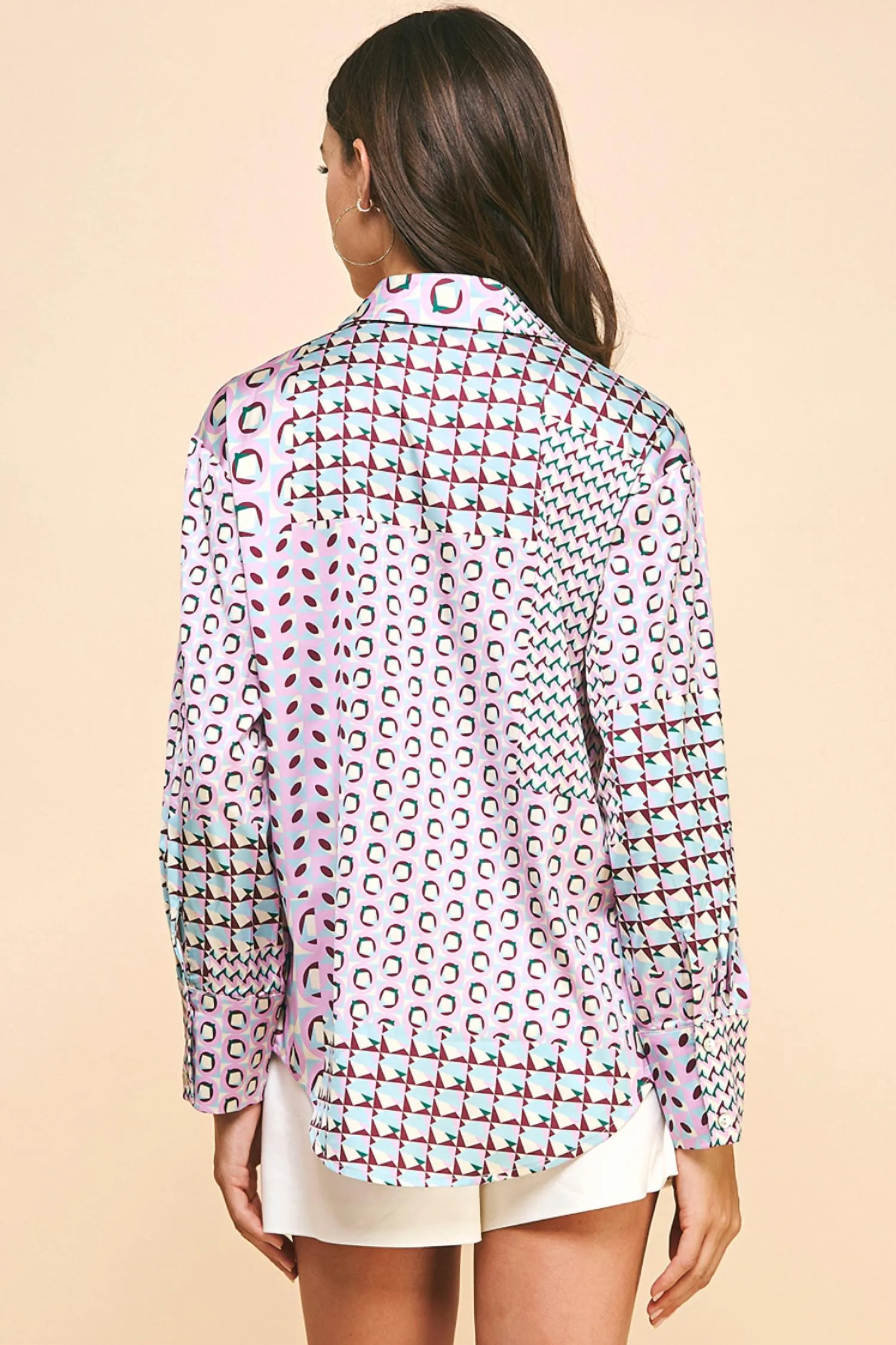 Print Button Down Shirt In Pink Multi