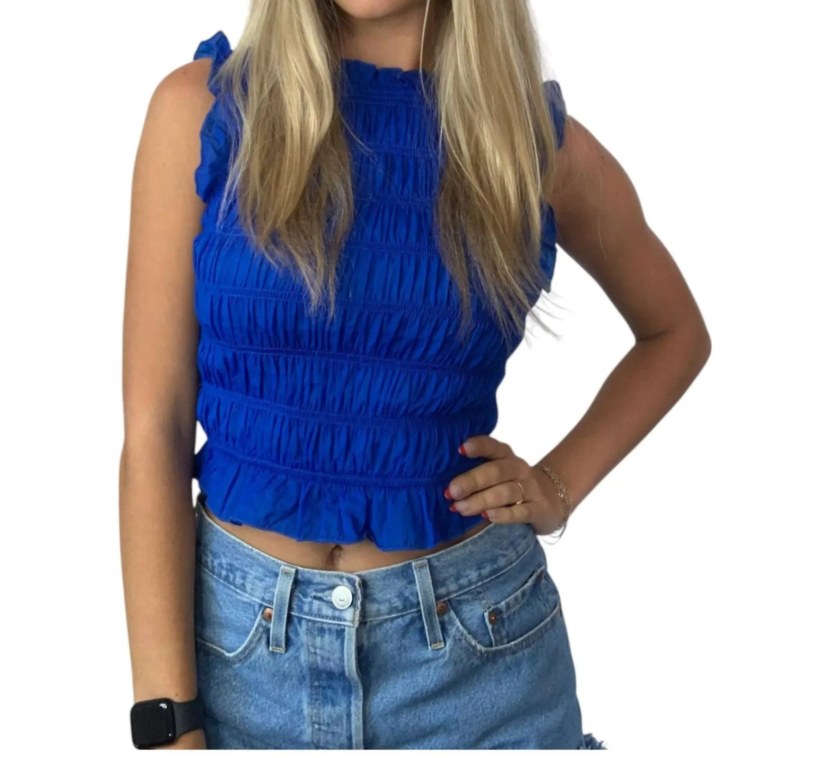 Quinn Sleeveless Ruffle Top In Royal Blue